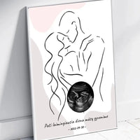 Personalizuota nėščiųjų echoskopijos tyrimo nuotraką, plakatas su rėmeliu ir linijine iliustracija  Poster -  dovanokis.lt