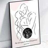Personalizuota nėščiųjų echoskopijos tyrimo nuotraką, plakatas su rėmeliu ir linijine iliustracija  Poster -  dovanokis.lt