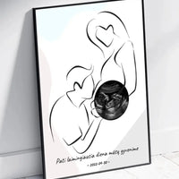 Personalizuota nėščiųjų echoskopijos tyrimo nuotraką, plakatas su rėmeliu ir linijine iliustracija  Poster -  dovanokis.lt