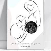 Personalizuota nėščiųjų echoskopijos tyrimo nuotraką, plakatas su rėmeliu ir linijine iliustracija  Poster -  dovanokis.lt