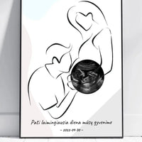 Personalizuota nėščiųjų echoskopijos tyrimo nuotraką, plakatas su rėmeliu ir linijine iliustracija  Poster -  dovanokis.lt