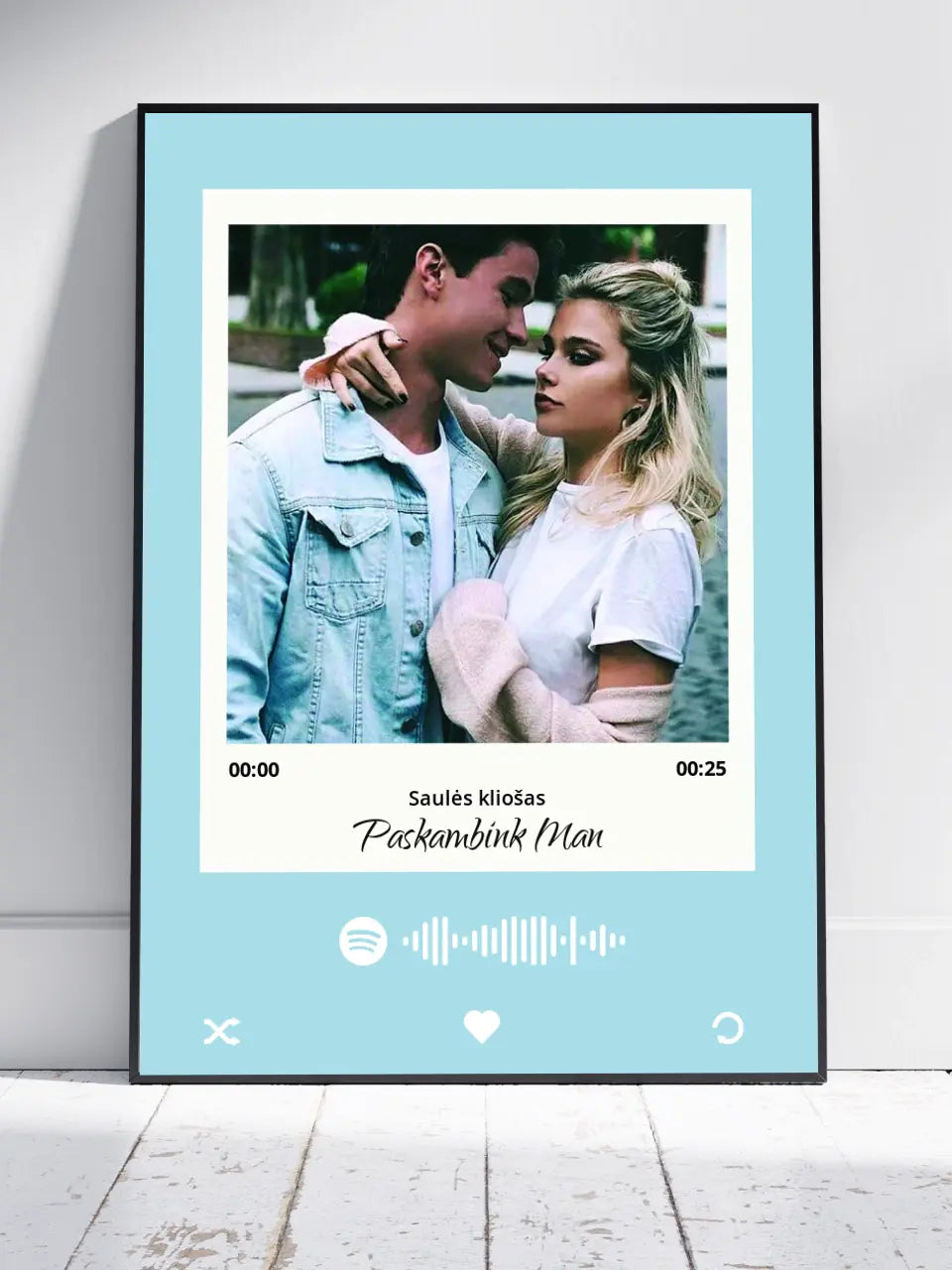 Personalizuotas Spotify muzikos grotuvo plakatas su jūsų daina ir spotify kodu