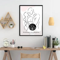 Personalizuota nėščiųjų echoskopijos tyrimo nuotraką, plakatas su rėmeliu ir linijine iliustracija  Poster -  dovanokis.lt