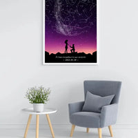 Personalizuotas viso spektro žvaigždžių žemėlapis, plakatas su rėmeliu, su santuokos silueto pasirinkimu  Poster -  dovanokis.lt