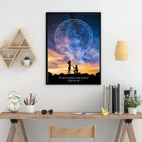 Personalizuotas žvaigždžių žemėlapis, plakatas su rėmeliu, su santuokos pasiūlymo siluetu  Poster -  dovanokis.lt
