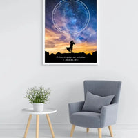 Personalizuotas žvaigždžių žemėlapis, plakatas su rėmeliu, su vestuvių dienos pasirinktu siluetu  Poster -  dovanokis.lt