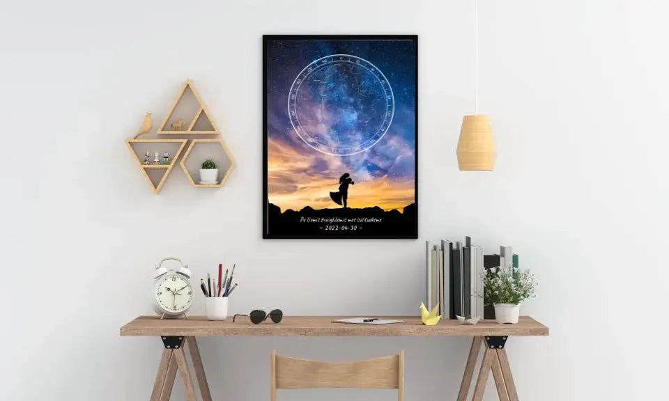 Personalizuotas žvaigždžių žemėlapis, plakatas su rėmeliu, su vestuvių dienos pasirinktu siluetu  Poster -  dovanokis.lt