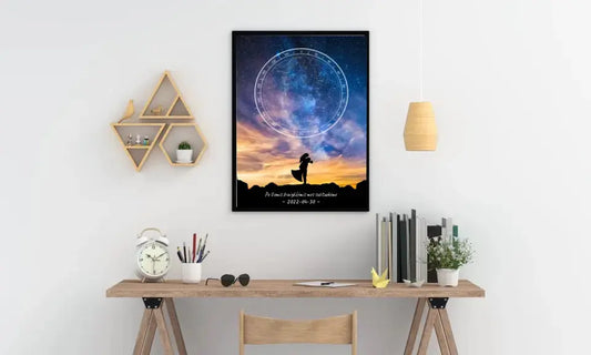 Personalizuotas žvaigždžių žemėlapis, plakatas su rėmeliu, su vestuvių dienos pasirinktu siluetu  Poster -  dovanokis.lt