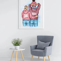 Personalizuotas "Tikra boso šeima" iliustracija su vaiku, plakatas su rėmeliu  Poster -  dovanokis.lt