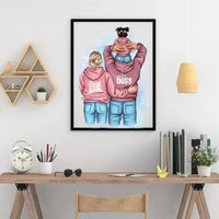 Personalizuotas "Tikra boso šeima" iliustracija su vaiku, plakatas su rėmeliu  Poster -  dovanokis.lt