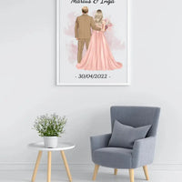 Personalizuotas jaunikio ir nuotakos vestuvių plakatas su rėmeliu, su jūsų data ir vardais  Poster -  dovanokis.lt