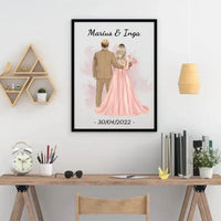 Personalizuotas jaunikio ir nuotakos vestuvių plakatas su rėmeliu, su jūsų data ir vardais  Poster -  dovanokis.lt