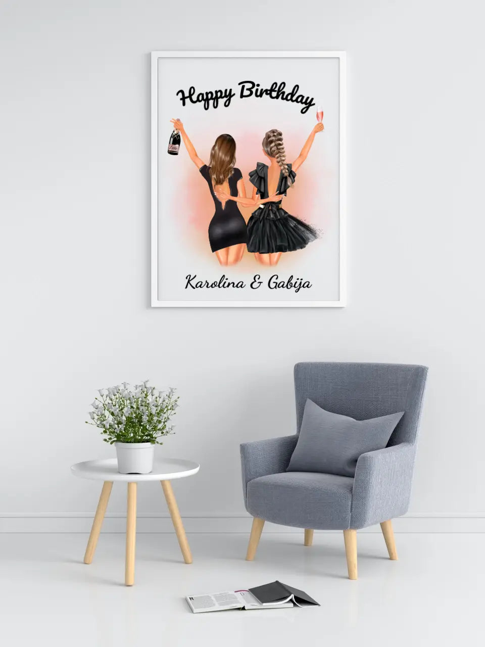 Personalizuota gimtadienio merginos iliustraciją, plakatas su rėmeliu
