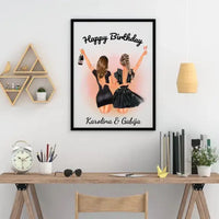 Personalizuota gimtadienio merginos iliustraciją, plakatas su rėmeliu  Poster -  dovanokis.lt
