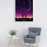 Personalizuotas viso spektro žvaigždžių žemėlapis, plakatas su rėmeliu, su Šeimos pasirinktu siluetu  Poster -  dovanokis.lt