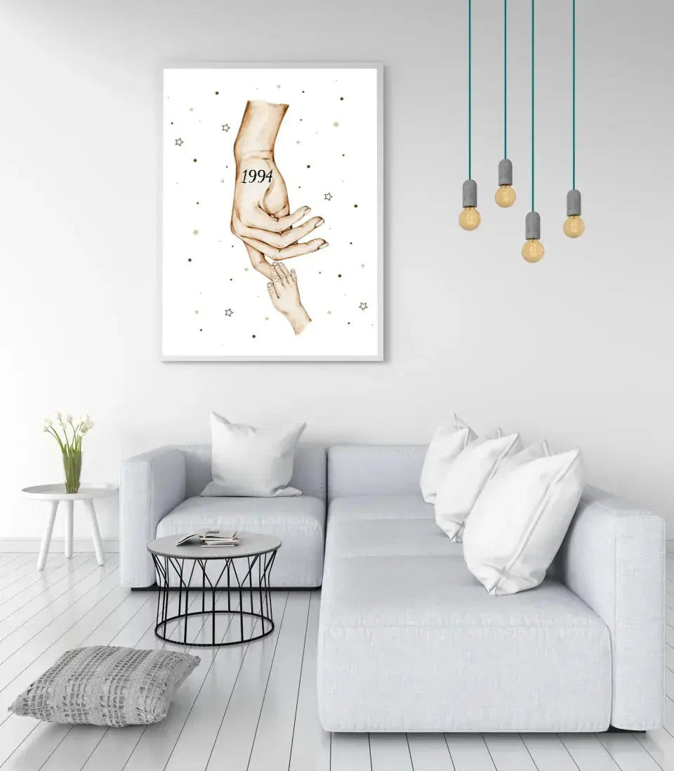 Personalizuotas Mama ir 1-4 vaikai susikibę už rankų plakatas iliustracija, plakatas su rėmeliu, Motinos Rankos, Naujagimio Plakatas, Menas, Laikydami rankas, Šeimos rankos  Poster -  dovanokis.lt