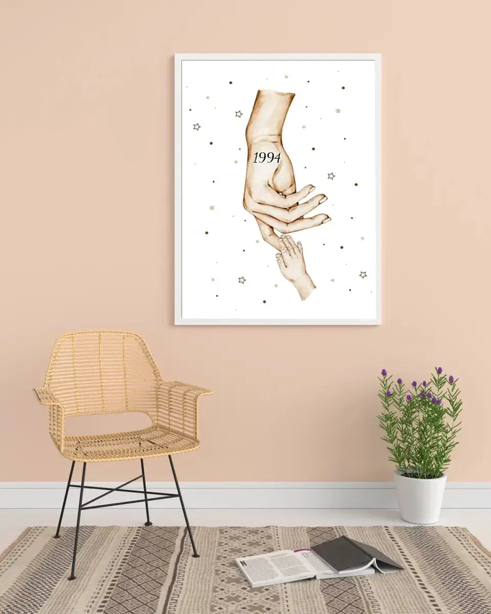 Personalizuotas Mama ir 1-4 vaikai susikibę už rankų plakatas iliustracija, plakatas su rėmeliu, Motinos Rankos, Naujagimio Plakatas, Menas, Laikydami rankas, Šeimos rankos  Poster -  dovanokis.lt