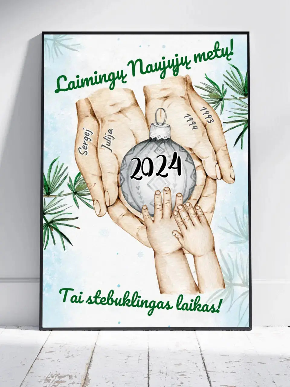 Personalizuotas Šeima ir 1-4 vaikai susikibę už rankų plakatas iliustracija, Kalėdinis plakatas, Motinos Rankos, Naujagimio Plakatas, Menas, Laikydami rankas, Šeimos rankos  Poster -  dovanokis.lt