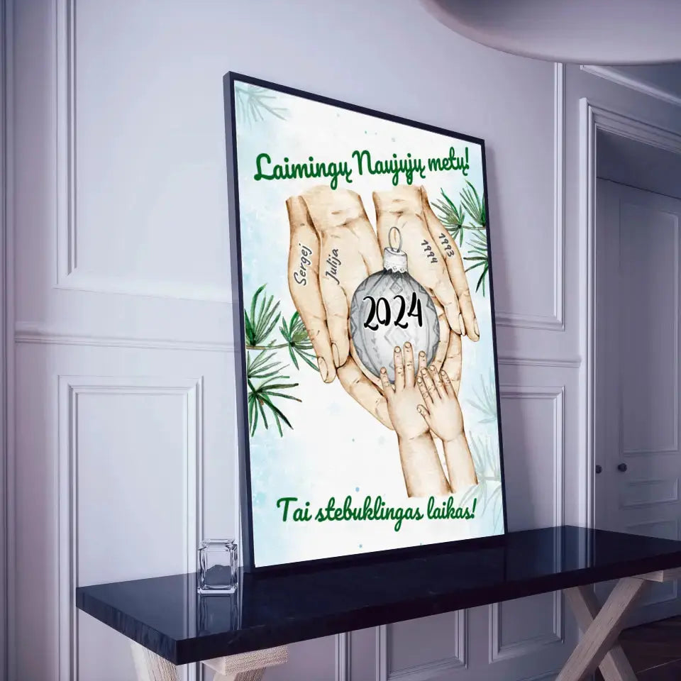 Personalizuotas Šeima ir 1-4 vaikai susikibę už rankų plakatas iliustracija, Kalėdinis plakatas, Motinos Rankos, Naujagimio Plakatas, Menas, Laikydami rankas, Šeimos rankos  Poster -  dovanokis.lt