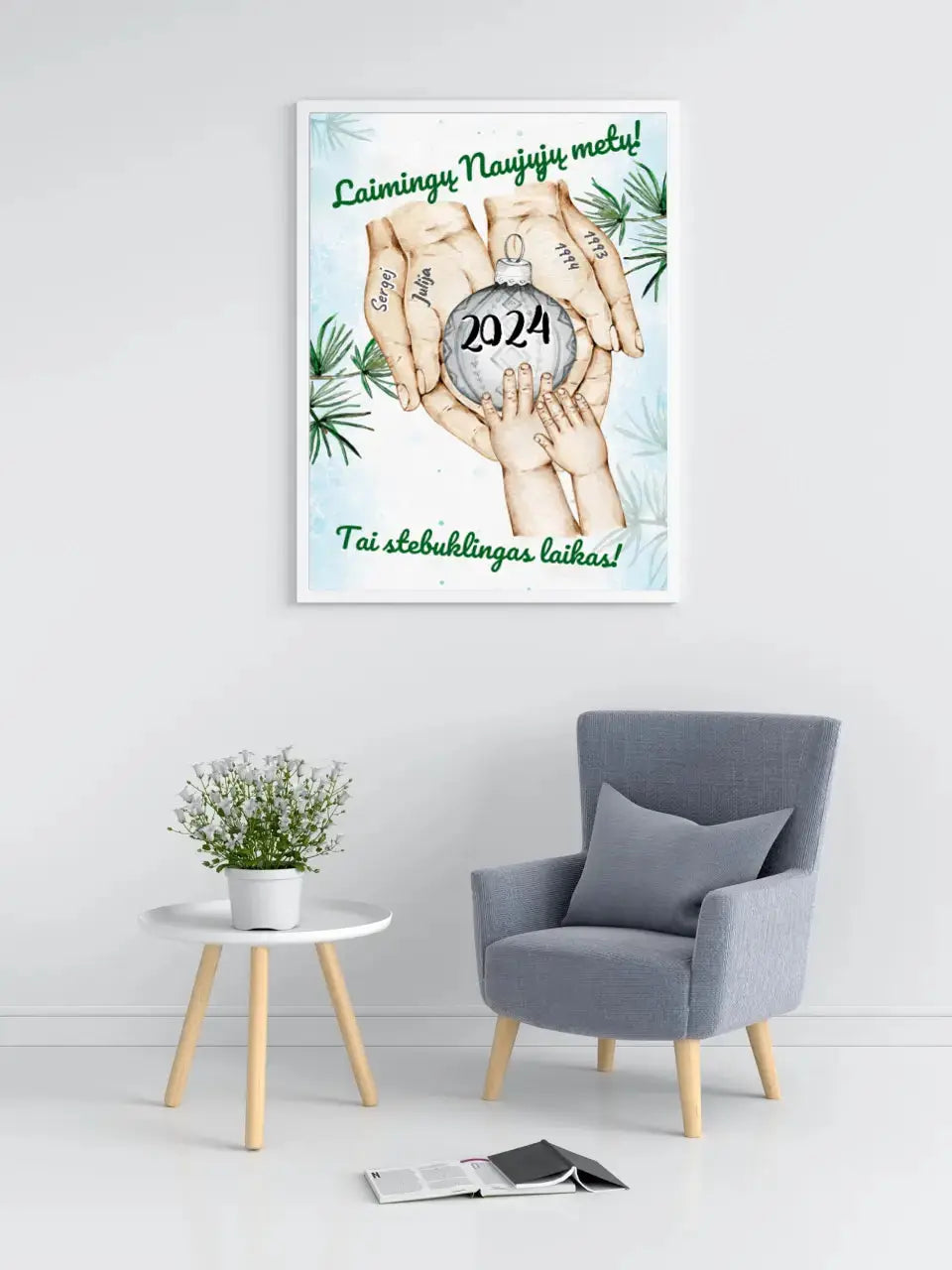 Personalizuotas Šeima ir 1-4 vaikai susikibę už rankų plakatas iliustracija, Kalėdinis plakatas, Motinos Rankos, Naujagimio Plakatas, Menas, Laikydami rankas, Šeimos rankos  Poster -  dovanokis.lt