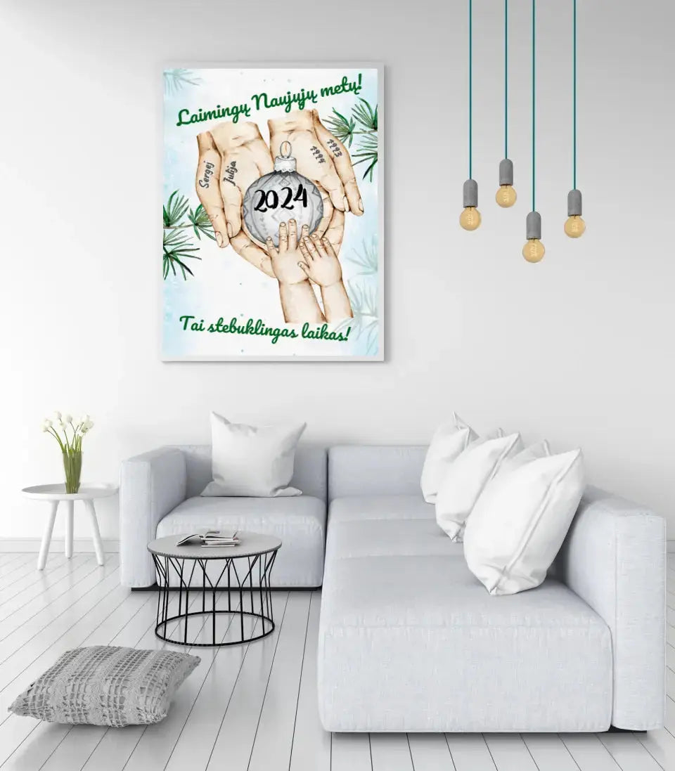 Personalizuotas Šeima ir 1-4 vaikai susikibę už rankų plakatas iliustracija, Kalėdinis plakatas, Motinos Rankos, Naujagimio Plakatas, Menas, Laikydami rankas, Šeimos rankos  Poster -  dovanokis.lt