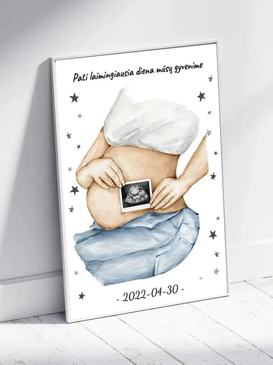 Personalizuota nėščiųjų echoskopijos tyrimo nuotrauką, plakatas su rėmeliuс, Nėščiųjų ultragarsas, Kūdikių kambario dekoras, Vaisiaus ultragarsinis vaizdas, nauja dovana tėvams  Poster -  dovanokis.lt