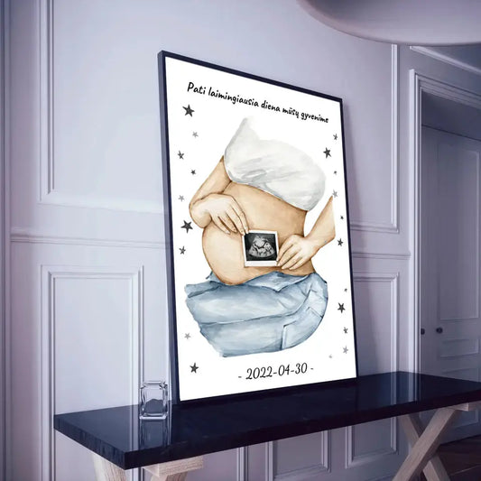 Personalizuota nėščiųjų echoskopijos tyrimo nuotrauką, plakatas su rėmeliuс, Nėščiųjų ultragarsas, Kūdikių kambario dekoras, Vaisiaus ultragarsinis vaizdas, nauja dovana tėvams  Poster -  dovanokis.lt