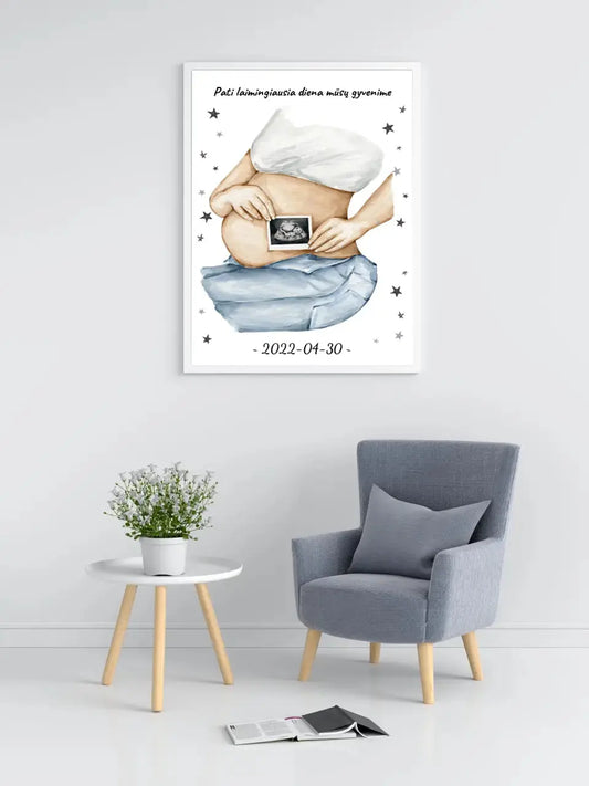 Personalizuota nėščiųjų echoskopijos tyrimo nuotrauką, plakatas su rėmeliuс, Nėščiųjų ultragarsas, Kūdikių kambario dekoras, Vaisiaus ultragarsinis vaizdas, nauja dovana tėvams  Poster -  dovanokis.lt