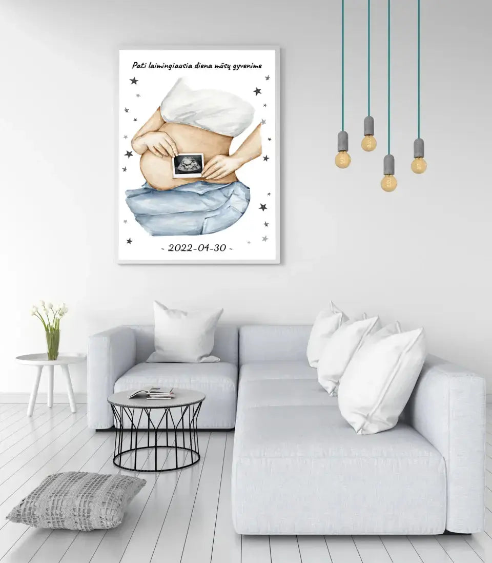 Personalizuota nėščiųjų echoskopijos tyrimo nuotrauką, plakatas su rėmeliuс, Nėščiųjų ultragarsas, Kūdikių kambario dekoras, Vaisiaus ultragarsinis vaizdas, nauja dovana tėvams  Poster -  dovanokis.lt