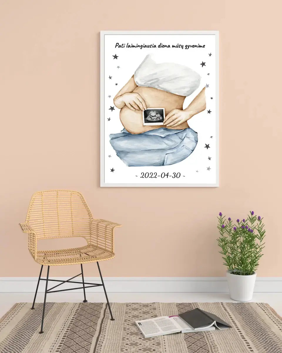 Personalizuota nėščiųjų echoskopijos tyrimo nuotrauką, plakatas su rėmeliuс, Nėščiųjų ultragarsas, Kūdikių kambario dekoras, Vaisiaus ultragarsinis vaizdas, nauja dovana tėvams  Poster -  dovanokis.lt