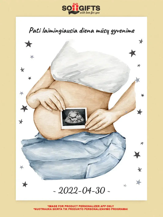 Personalizuota nėščiųjų echoskopijos tyrimo nuotrauką, plakatas su rėmeliuс, Nėščiųjų ultragarsas, Kūdikių kambario dekoras, Vaisiaus ultragarsinis vaizdas, nauja dovana tėvams  Poster -  dovanokis.lt