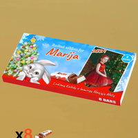 Personalizuota Kinder 8 batonėlių šokoladinė dėžutė su jūsų nuotrauka, Kalėdinė versija su kalėdiniu zuikučiu TeeInBlue