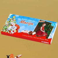 Personalizuota Kinder 8 batonėlių šokoladinė dėžutė su jūsų nuotrauka, Kalėdinė versija su kalėdiniu zuikučiu TeeInBlue