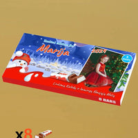 Personalizuota Kinder 8 batonėlių šokoladinė dėžutė su jūsų nuotrauka, Kalėdinė versija su sniego seneliu TeeInBlue