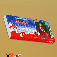 Personalizuota Kinder 8 batonėlių šokoladinė dėžutė su jūsų nuotrauka, Kalėdinė versija su sniego seneliu TeeInBlue