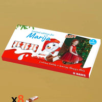 Personalizuota Kinder 8 batonėlių šokoladinė dėžutė su jūsų nuotrauka, Kalėdinė versija su sniego seneliu TeeInBlue