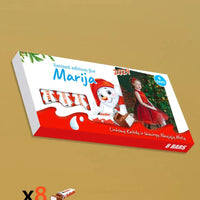 Personalizuota Kinder 8 batonėlių šokoladinė dėžutė su jūsų nuotrauka, Kalėdinė versija su sniego seneliu TeeInBlue