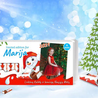 Personalizuota Kinder 8 batonėlių šokoladinė dėžutė su jūsų nuotrauka, Kalėdinė versija su sniego seneliu TeeInBlue