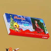 Personalizuota Kinder 8 batonėlių šokoladinė dėžutė su jūsų nuotrauka, Kalėdinė versija su pasirenkamais drakonų kūdikiais TeeInBlue