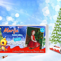 Personalizuota Kinder 8 batonėlių šokoladinė dėžutė su jūsų nuotrauka, Kalėdinė versija su pasirenkamais drakonų kūdikiais TeeInBlue