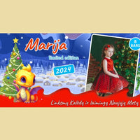 Personalizuota Kinder 8 batonėlių šokoladinė dėžutė su jūsų nuotrauka, Kalėdinė versija su pasirenkamais drakonų kūdikiais TeeInBlue