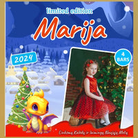 Personalizuota Kinder 4 batonėlių šokoladinė dėžutė su jūsų nuotrauka, Kalėdinė versija su pasirenkamais drakonų kūdikiais TeeInBlue