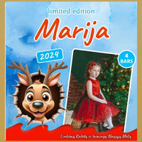 Personalizuota Kinder 4 batonėlių šokoladinė dėžutė su jūsų nuotrauka, Kalėdinė versija su animaciniais herojais TeeInBlue