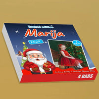 Personalizuota Kinder 4 batonėlių šokoladinė dėžutė su jūsų nuotrauka, Kalėdinė versija su Kalėdų seneliu TeeInBlue