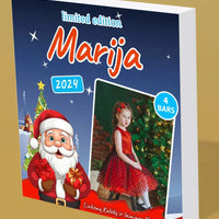 Personalizuota Kinder 4 batonėlių šokoladinė dėžutė su jūsų nuotrauka, Kalėdinė versija su Kalėdų seneliu TeeInBlue