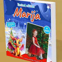 Personalizuota Kinder 4 batonėlių šokoladinė dėžutė su jūsų nuotrauka, Kalėdinė versija su pasirenkamais drakonais TeeInBlue