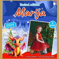 Personalizuota Kinder 4 batonėlių šokoladinė dėžutė su jūsų nuotrauka, Kalėdinė versija su pasirenkamais drakonais TeeInBlue