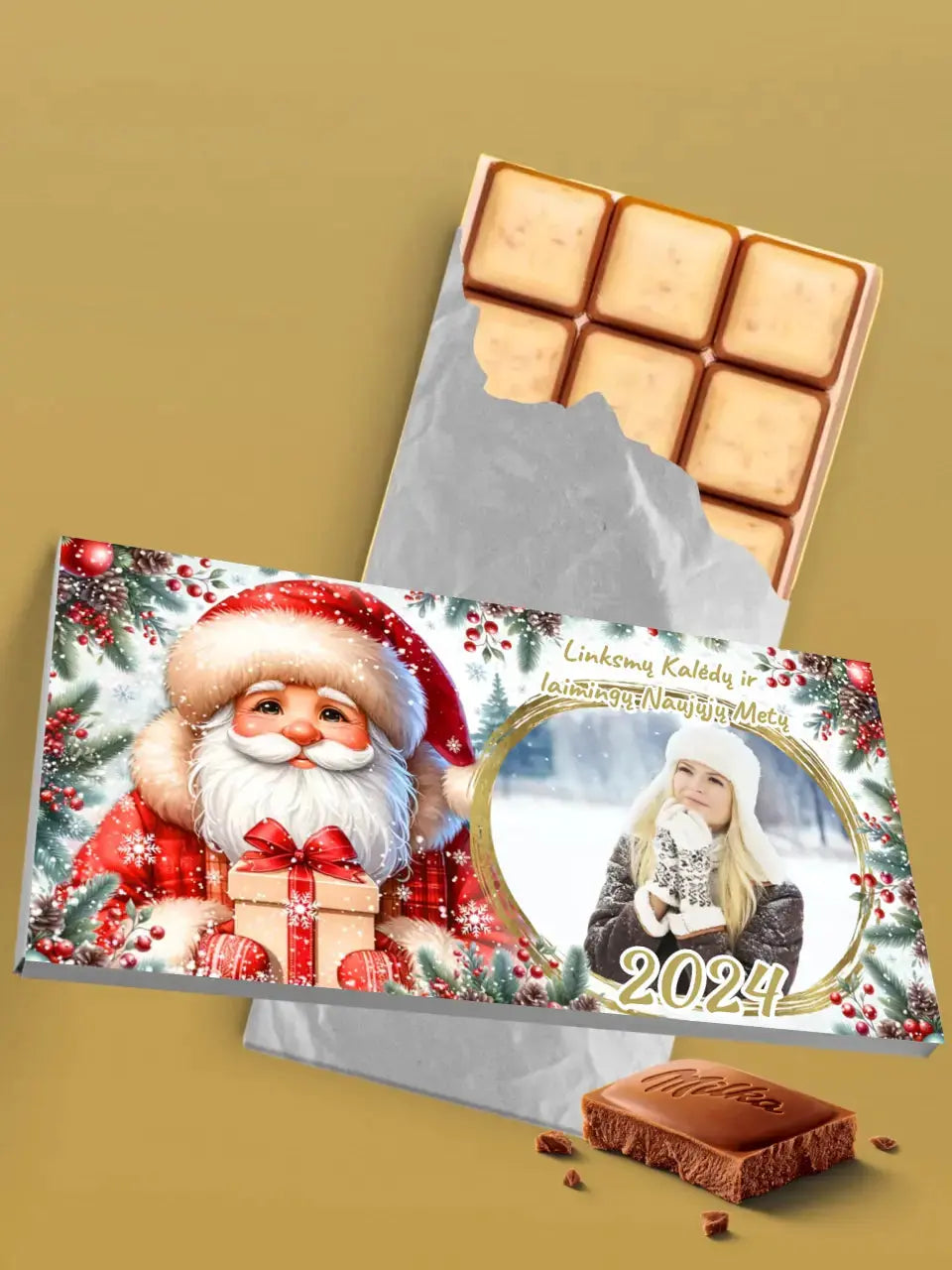 Personalizuotas "Kalėdinis dizainas 4“ šokoladas su jūsų nuotrauka TeeInBlue
