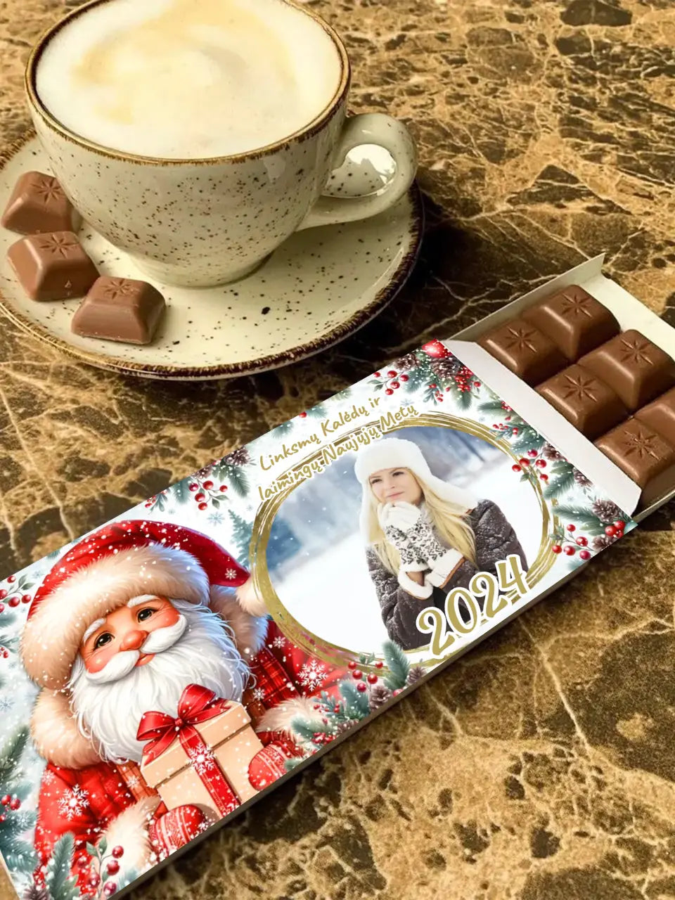 Personalizuotas "Kalėdinis dizainas 4“ šokoladas su jūsų nuotrauka