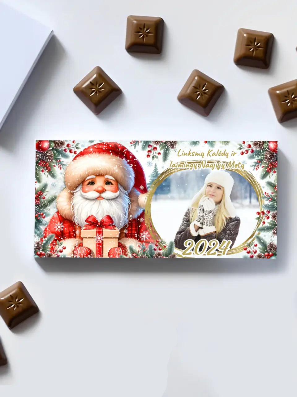 Personalizuotas "Kalėdinis dizainas 4“ šokoladas su jūsų nuotrauka